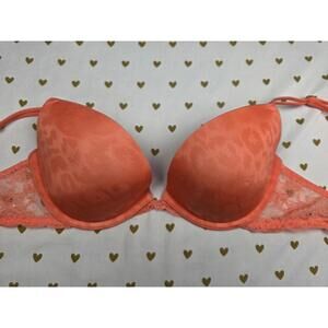 Victorias Secret VTG PINK Orange Leopard Cheetah Spot Push Up Plunge bra 34C